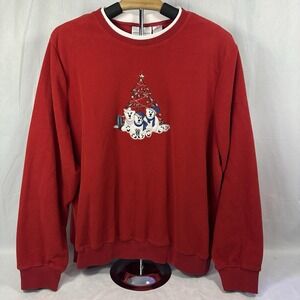Alfred Dunner‎ Christmas Teddy Bear Sweatshirt Womens Large Red Crew Neck